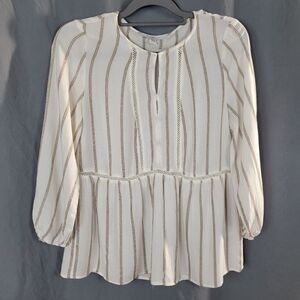 Fever Creme Colored Striped Baby Doll Top Size S‎